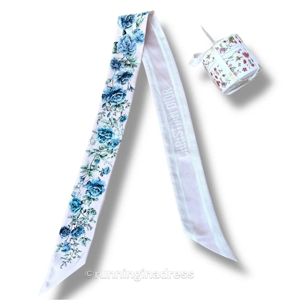 Dior Granville Mitzah Scarf Pink & Blue Floral Silk Twill Pietro Ruffo Design